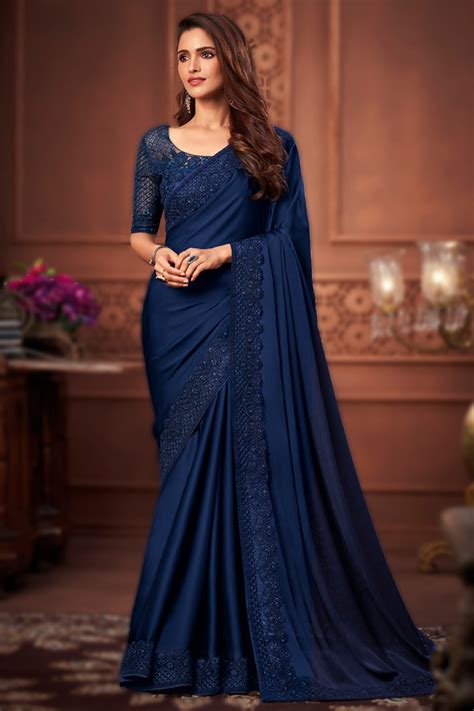 navy blue saree for farewell.